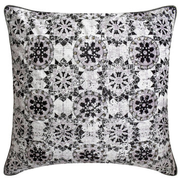 Purple & Grey Velvet Moroccan Print  14"x14" Throw Pillow Cover - Mabrouka