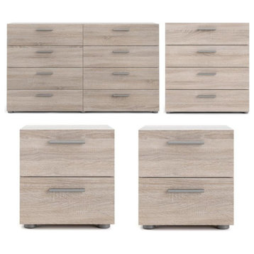 Home Square Engineered Wood Brown Dresser + Chest + 2 Nightstands 4pc Set