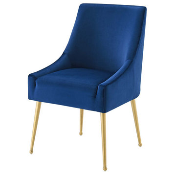 Contemporary Dining Room Side Dining Chair, Velvet Stainless Metal, Navy Blue