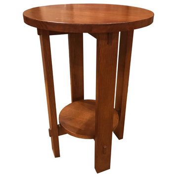Crafters and Weavers Mission Style Oak Round End Table - Golden Brown