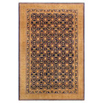 Bareens Designer Rugs - Shabby Chic Ziegler Cameron Blue Green Hand-Knotted Wool Rug - 5'9'' x 9'6'' - Enhance the ambiance of your home with this magnificent Persian-influenced Turkish hand-knotted rug made by skilled artisans capable of creating the most exceptional vegetable dyes and hand-spun wool. This exquisite handmade rug is a one-of-a-kind Peshawar Kafkaz, otherwise identified as Chobi, Chobi Peshawar, Oushak, or Ziegler rug. These handmade rugs are crafted in Pakistan utilizing superior-quality wool imported from Australia, New Zealand, and Korea in two types of weaves: the Persian weave and the Mori weave. This rug is meticulously crafted by hand using the finest natural vegetable dyes extracted from local plants. The artisans use a blend of hand-spun local and fine merino wool, resulting in a rug with a compelling texture, higher lanolin content, and longer staple. The artisans occasionally incorporate natural or artificial silk into the pile to enhance specific motifs. The finished product is an awe-inspiring execution of flawless design and an understated palette that exudes elegance.