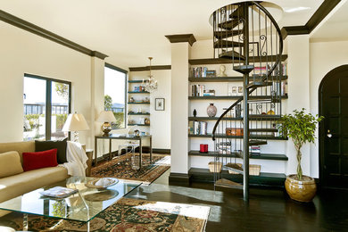 Example of an eclectic living room design in San Francisco with white walls