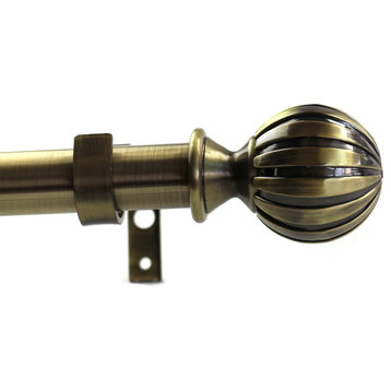 1" Fluted Ball Drapery Curtain Rod, 84"-120", Antique Brass