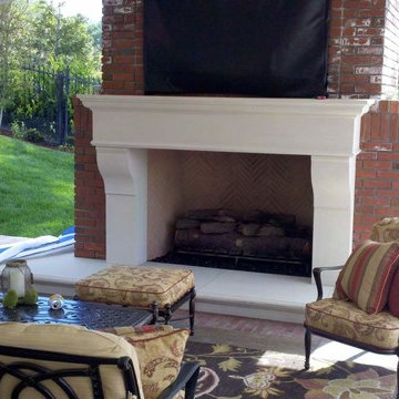 Cast stone precast fireplace mantel and hearth