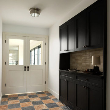 Black Shaker Built-In Cabinetry with French Doors