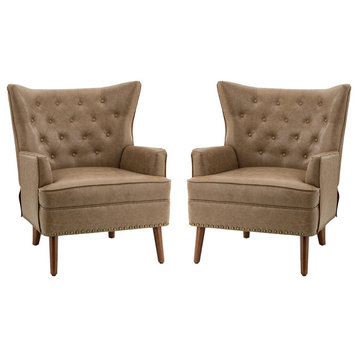 Vegan Leather Armchair Set of 2, Taupe