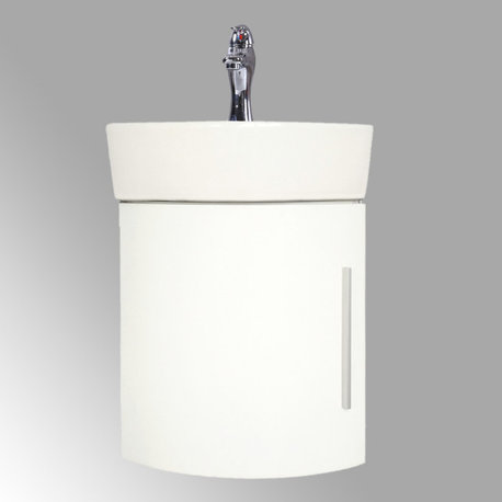 Corner Bathroom Cabinet Sink White Wall Mount With Faucet Drain and Overflow