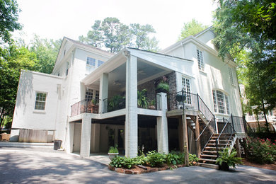 Mid-sized transitional back porch photo in Birmingham with a roof extension