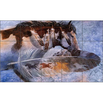Ceramic Tile Mural Backsplash, Horse Feathers by Kathy Morrow, 21.25"x12.75"