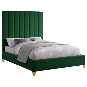 Via Velvet Upholstered Bed, Green, King