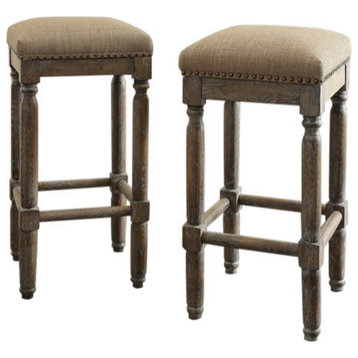 Cirque Rustic Upholstered Backless Counter Stools Set of 2, Sand