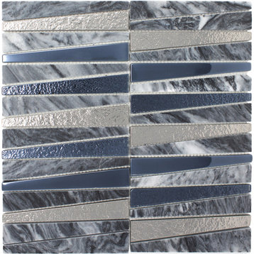 11.75"x11.75" Eliot Stone and Glass Mosaic Tile Sheet, Cloud Gray and Silver