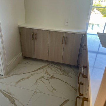 White Oak Bathroom Vanity with Matching Wood Wall