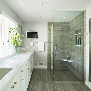 Curbless Shower in This Glenview Master Bathroom