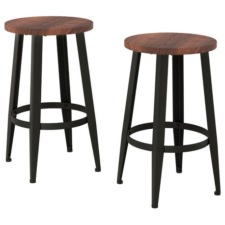 Lavish Home 24" Vintage Stool Casual Metal With Wood, Set of 2