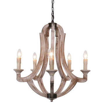 23.7 in Rustic 5-Light Wooden Candle Chandelier