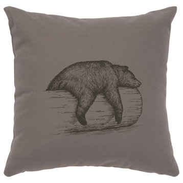 Image Pillow 16x16 Bear on a Log Cotton Chrome