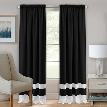 Darcy Rod Pocket Window Curtain Panel, 52"x84", Black/White