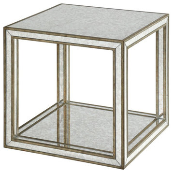 Uttermost Julie 19" Square Wood Mirrored Accent End Table in Antique Gold