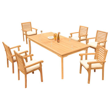 7-Piece Outdoor Teak Dining Set: 83" Rectangle Table, 6 Hari Stacking Arm Chairs