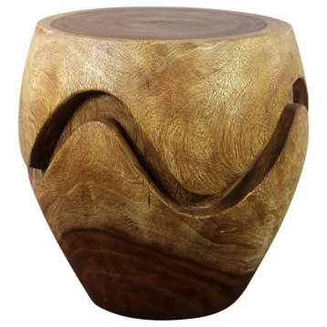Haussmann Wood Barrel Puzzle Drum Table 18 DIA x 18 inch High Walnut Oil