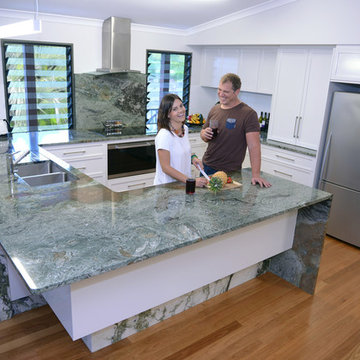 Earth Green Granite & Green Calacutta Marble Kitchen