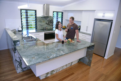 Earth Green Granite & Green Calacutta Marble Kitchen