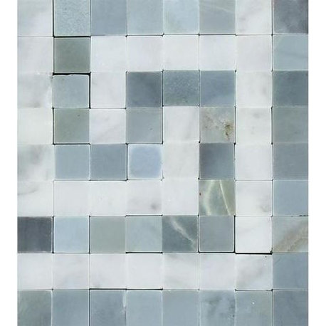 Carrara White Marble Honed Greek Key Border Corner w/Blue Gray Dots