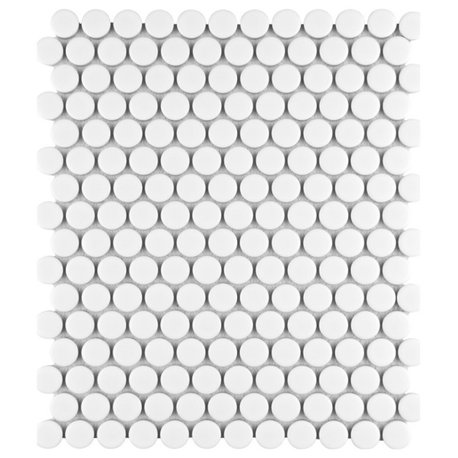 Metro Penny Round Porcelain Mosaic Floor and Wall Tile, Matte White