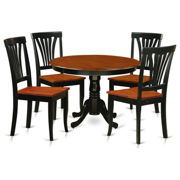 5 Pc Table Set, Round Dinette Table And 4 Dining Chairs, Black And Cherry