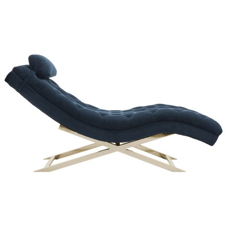 Boyd Chaise W/ Headrest Pillow Navy/ Gold