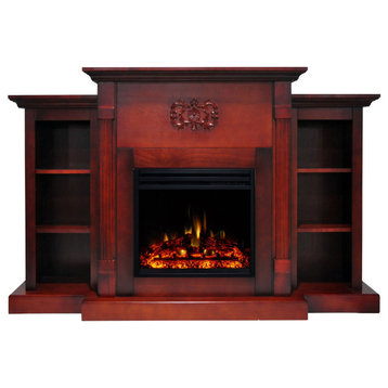 Classic Electric Fireplace With 72" Cherry Mantel, Bookshelves and Remote