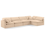 Meridian Furniture - Indulge Upholstered Modular L-Shaped Sectional, Beige, 5-Piece: 3 Armless Chair, 2 Corner Chair, Down Stuffed Velvet - Experience ultimate comfort and style with our beige velvet Indulge Sectional. The luxurious velvet will elevate the aesthetic of any room. This sofa provides ample space for you to relax while its modular build offers the option of unlimited configurations. Whether you're looking to add a stylish element to your living room or a comfortable seating option to your bedroom, this sofa is the perfect choice.