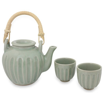 Novica Thai Jade Celadon Ceramic Tea Set For 2