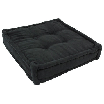 20" Square Corded Floor Pillow With Button Tufts, Black
