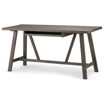 Modern Desk, Angled Legs and Rectangular Top With Slide Out Tray, Driftwood