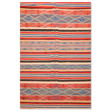 6'x9' Hand Woven Wool Boho Chic Turksih Kilim Oriental Area Rug Red, Beige Color