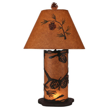 Small Kodiak and Rustic Brown Pine cone Table Lamp With Nightlight