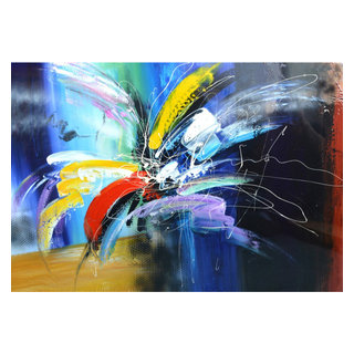 Rectangular Canvas Oil Painting with Abstract Design, Multicolor ...