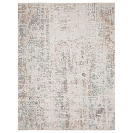 8'x10' Gray Blue Taupe And Cream Abstract Distressed Stain Resistant Area Rug