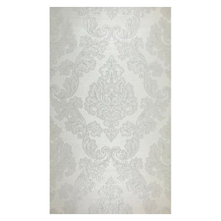 Wallpaper white Textured Large Victorian traditional Damask - Contemporary  - Wallpaper - by Wallcoverings Mart | Houzz