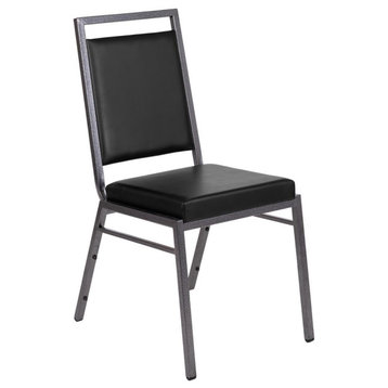 HERCULES Series Square Back Stacking Banquet Chair in Black Vinyl with...