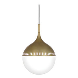 Glass - Jonathan Adler Rio Antique Brass and White Glass One-Light Fluorescent Pendant - Pendant Lighting