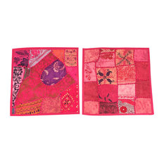 Mogulinterior - Mogul Sofa Cushion Covers Embroidered Patchwork Pink Bohemian Pillow Cases - Pillowcases and Shams