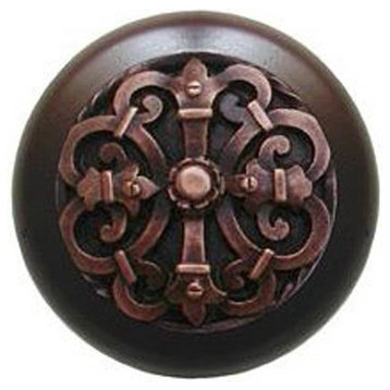 Chateau Walnut Wood Knob, Antique-Style Copper