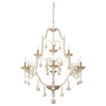 Colonial Charm 9-Light Chandelier, White Wash With Sun Dried Clay