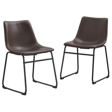 Pemberly Row 28"H Modern Faux Leather Dining Chair in Brown (Set of 2)
