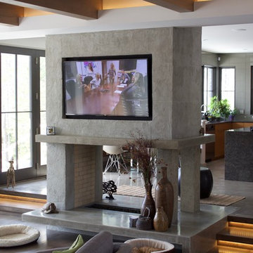 Two sided Fireplace with recessed Flatscreen TV's