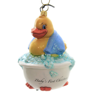 Joy To The World Babys First Rubber Ducky Blue Ornament Tub Time Bubbles Boy