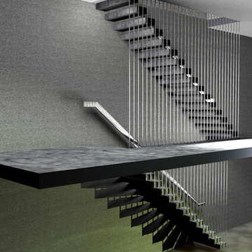Riverview private house interior st.st. and marble floating staircase 3D drawing